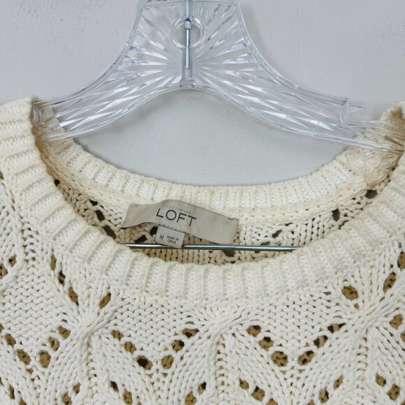 Loft Cream Crochet Pullover Sweater Women’s Size M - Picture 2 of 9